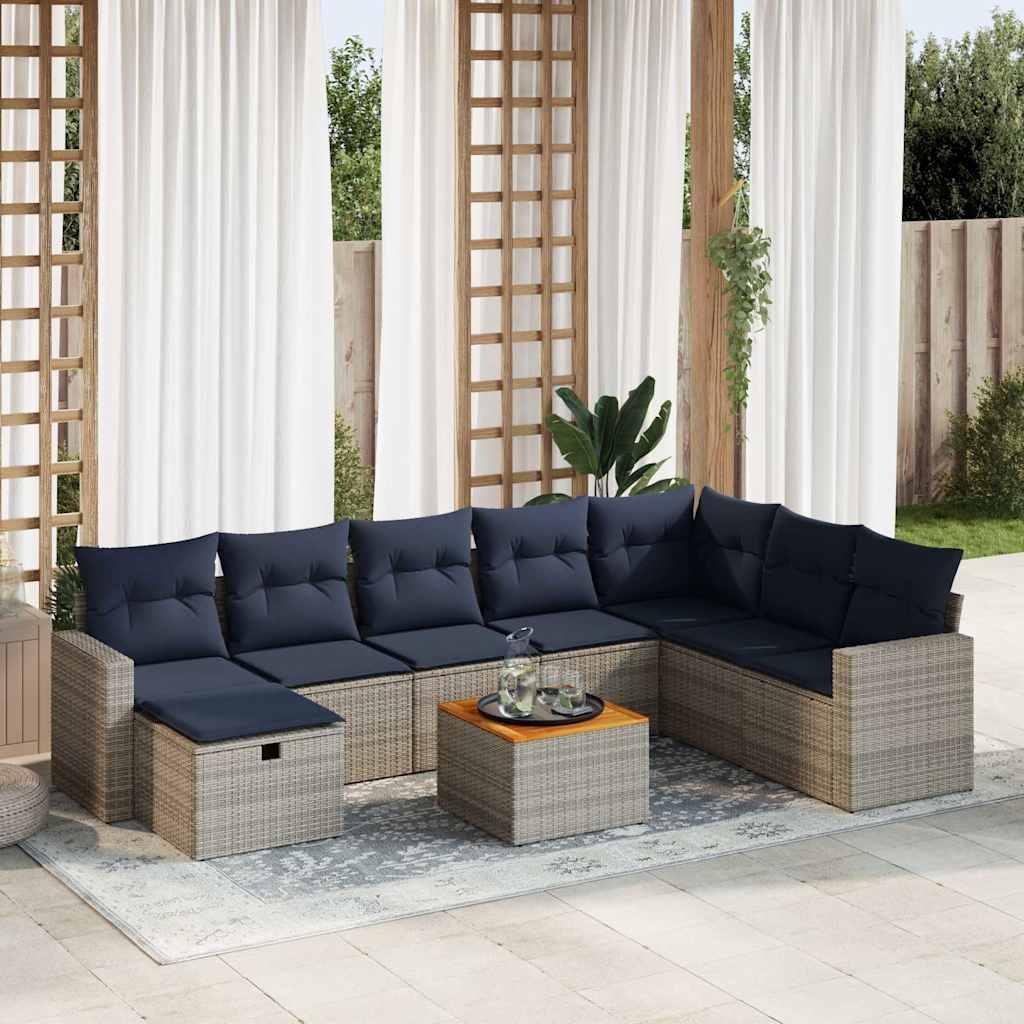 Sofasæt til haven 9 dele med hynder polyrattan grå billede