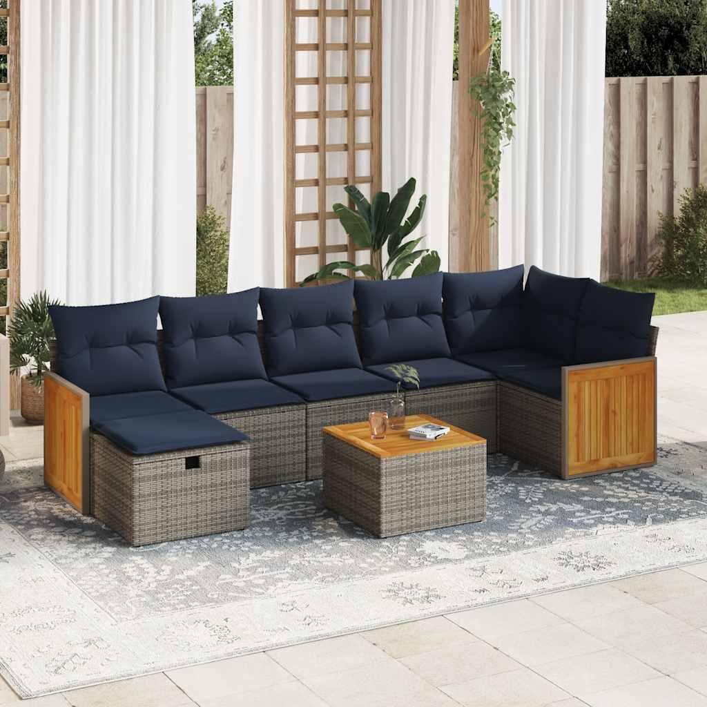 Sofasæt til haven 8 dele med hynder polyrattan grå billede