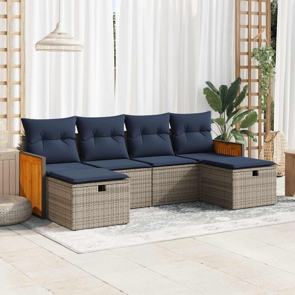 Sofasæt til haven 6 dele med hynder polyrattan grå billede