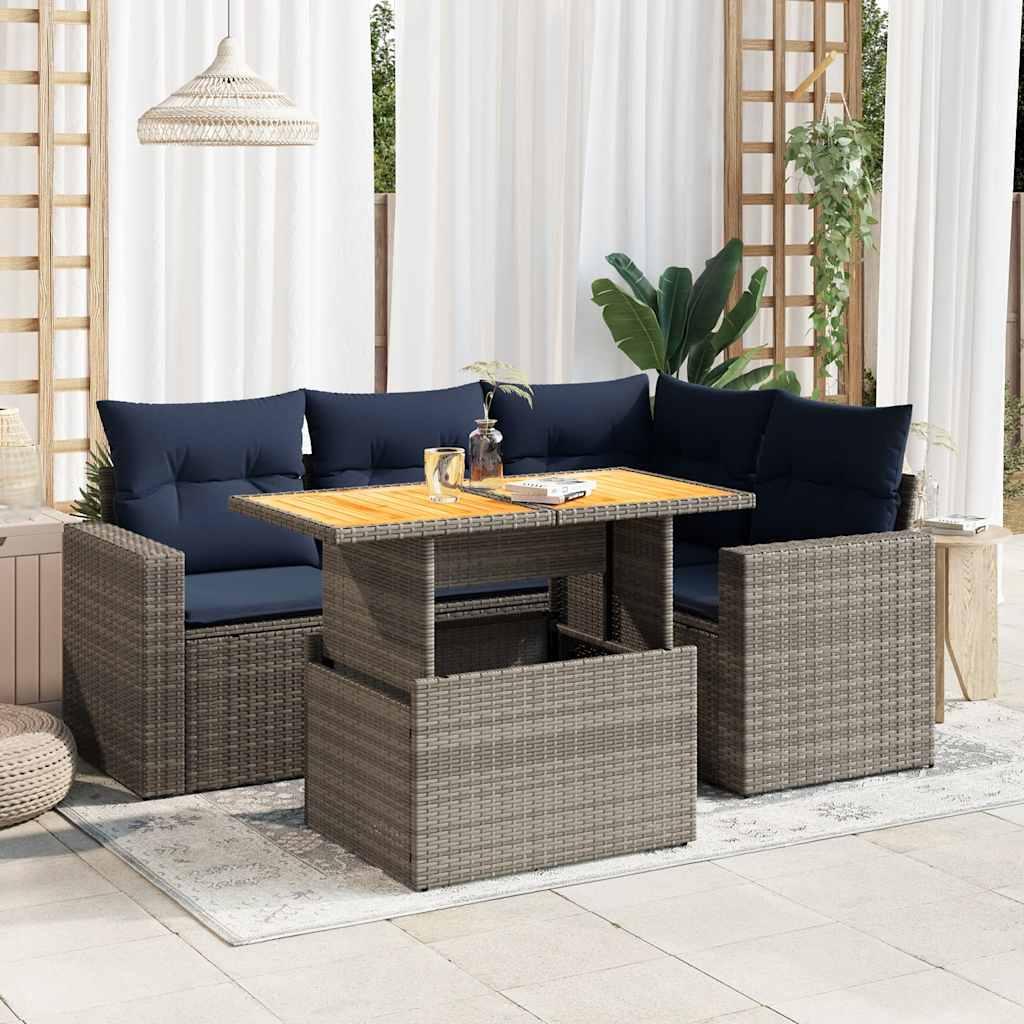 Sofasæt 5 dele med hynder polyrattan grå billede