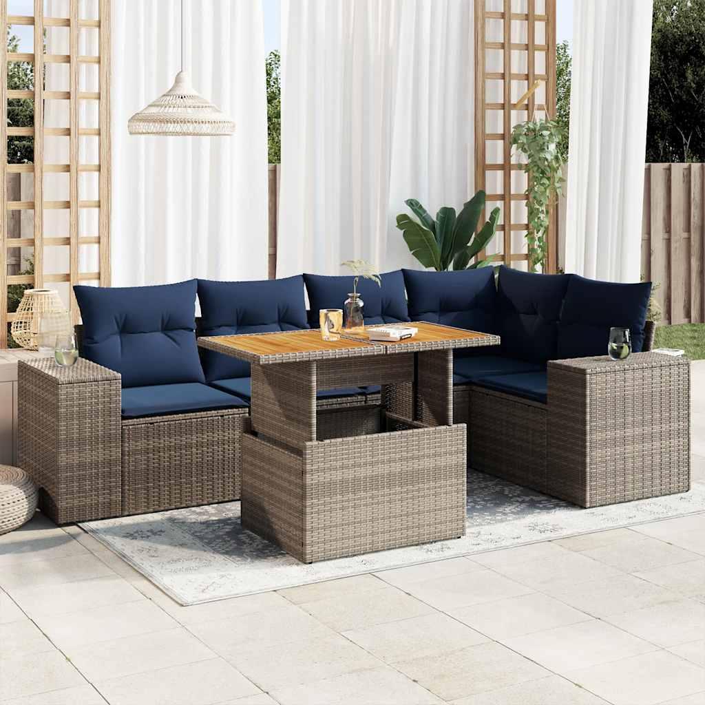 Sofasæt til haven 6 dele med hynder polyrattan grå billede