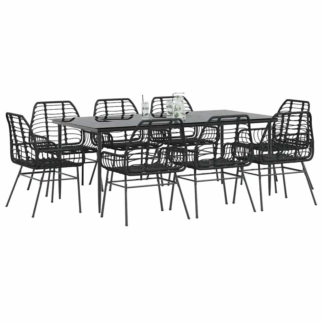 5 Dele Spisebordssæt Til Haven M. Hynder Polyrattan Glas Sort - 8 / Nej / 200 x 100 x 74 cm