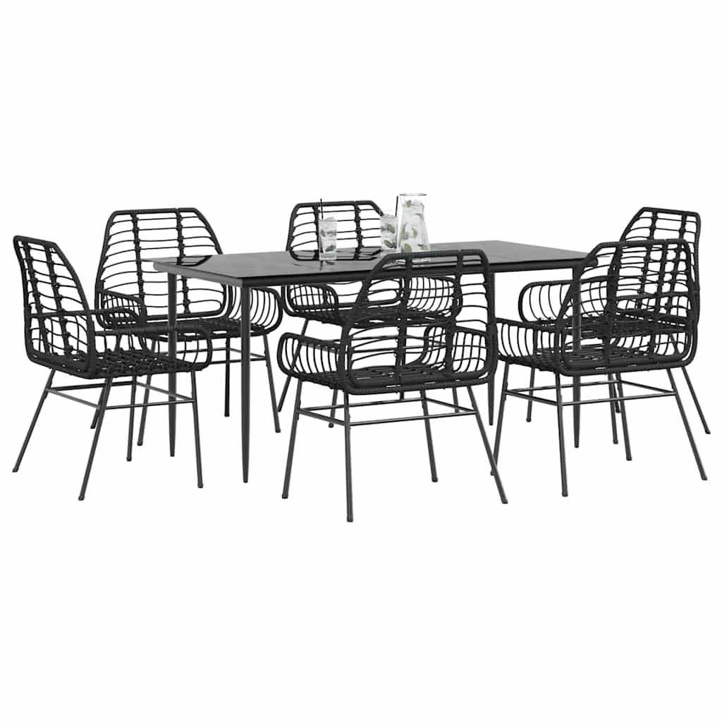5 Dele Spisebordssæt Til Haven M. Hynder Polyrattan Glas Sort - 6 / Nej / 160 x 80 x 74 cm