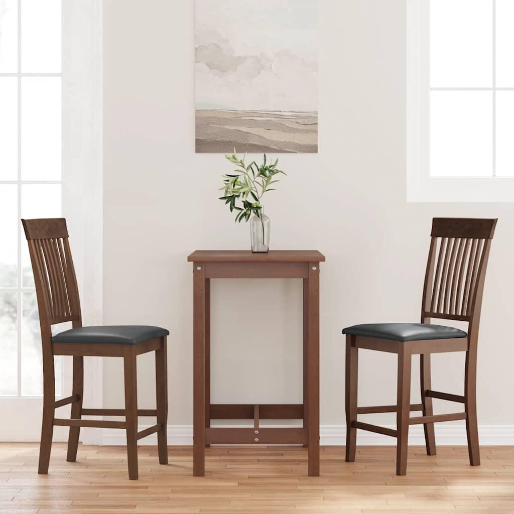 Barstole med hynder 2 stk. massivt gummitræ brun billede