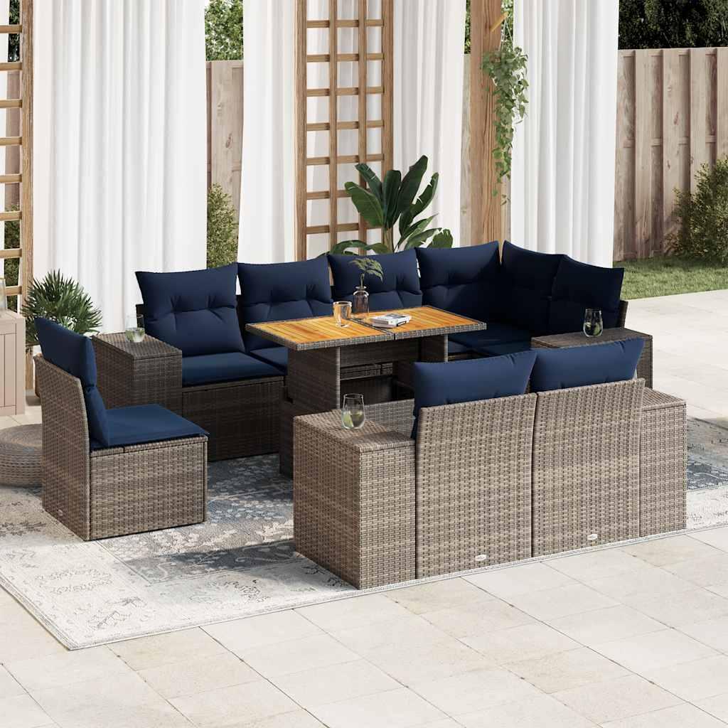 Sofasæt til haven 9 dele med hynder polyrattan grå billede