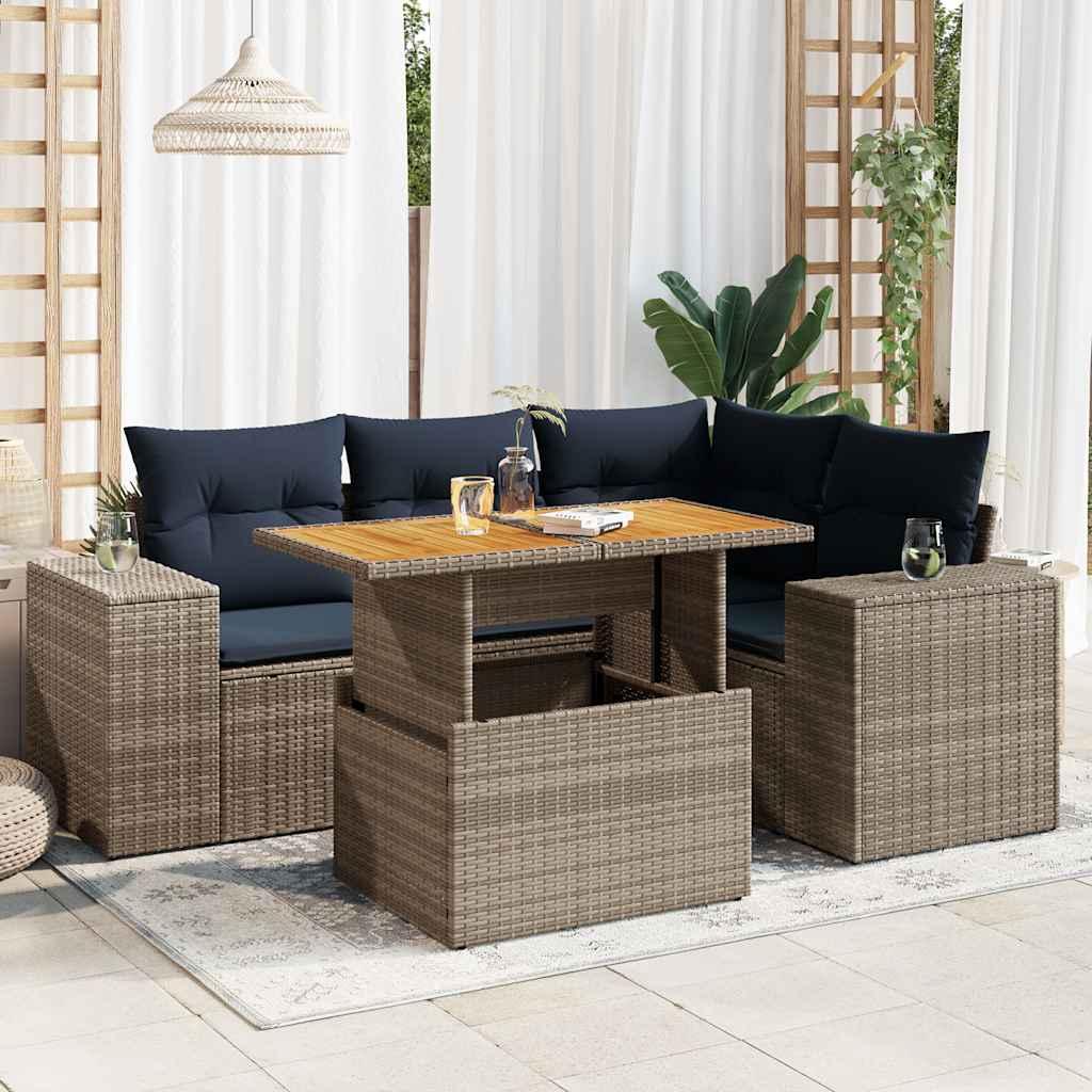Sofasæt 5 dele med hynder polyrattan grå billede