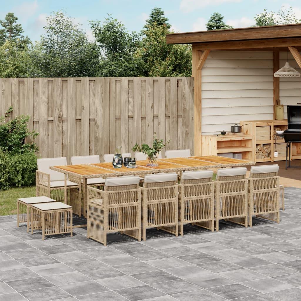 Spisebordssæt til haven 15 dele med hynder polyrattan beige