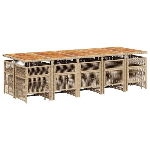 Spisebordssæt til haven 15 dele med hynder polyrattan beige