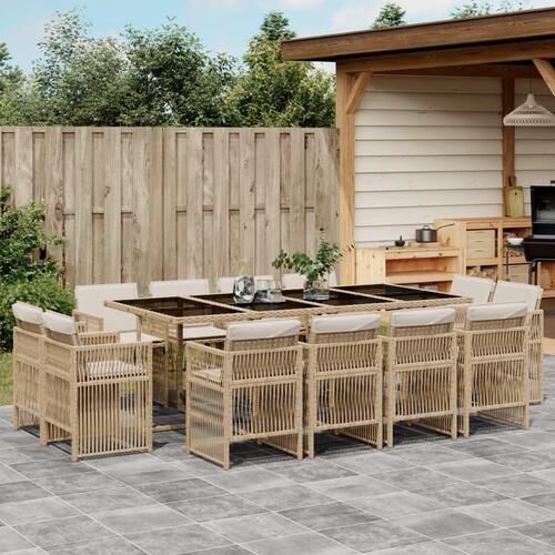 Spisebordssæt til haven 13 dele med hynder polyrattan beige