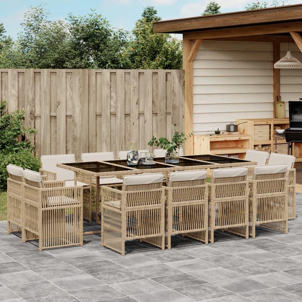 Spisebordssæt til haven 13 dele med hynder polyrattan beige