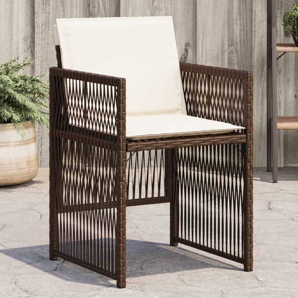 Havestole 4 stk. med hynder polyrattan brun