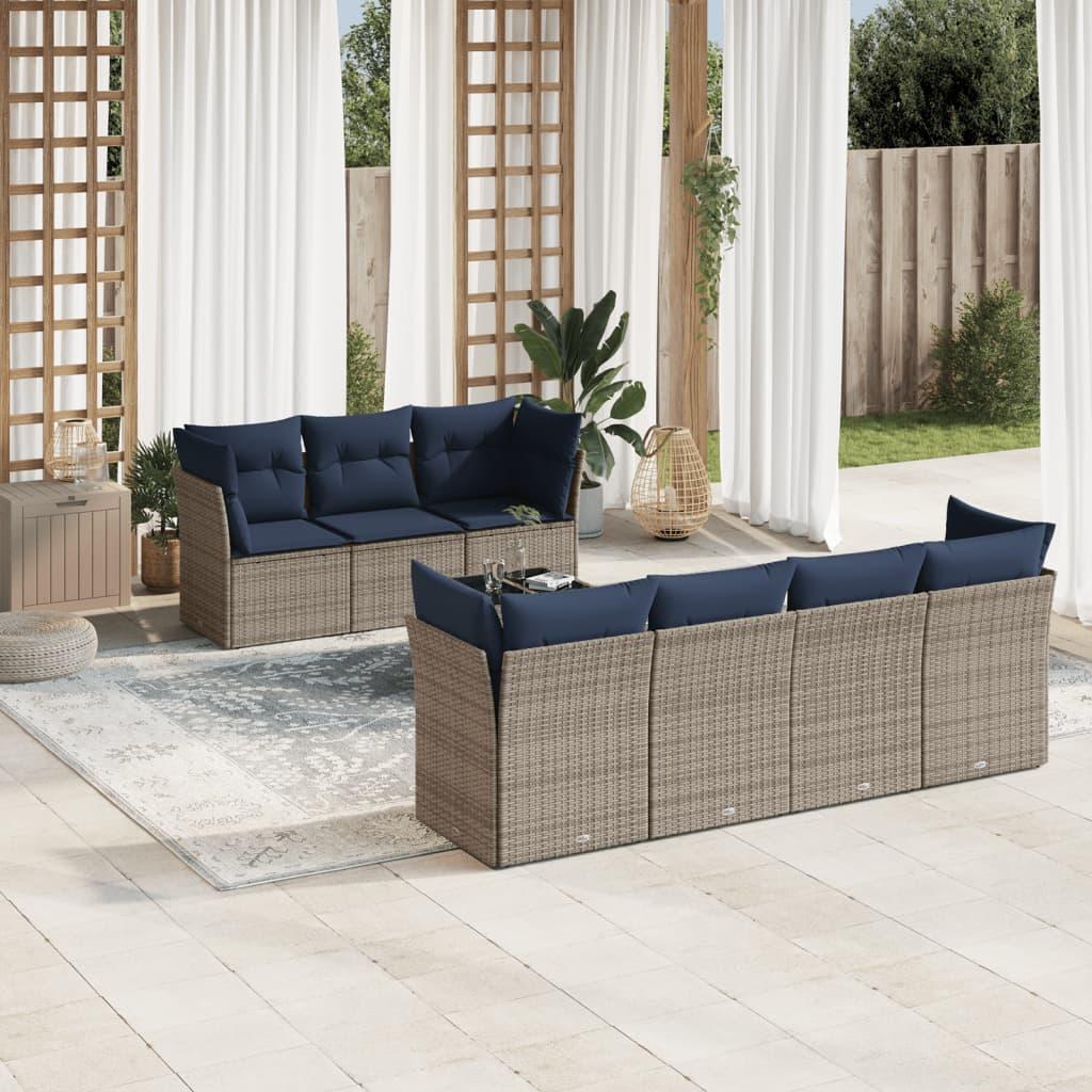 Sofasæt til haven 8 dele med hynder polyrattan grå