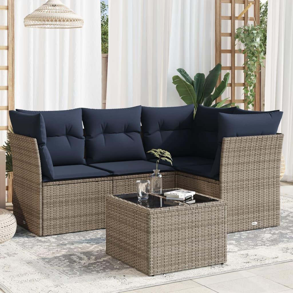 Sofasæt til haven 5 dele med hynder polyrattan grå