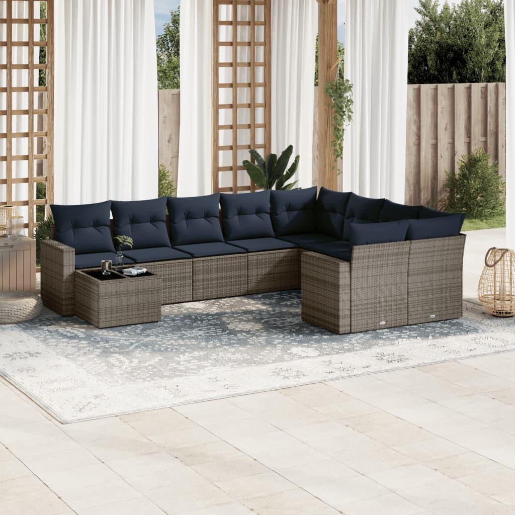 Sofasæt til haven 10 dele med hynder polyrattan grå billede