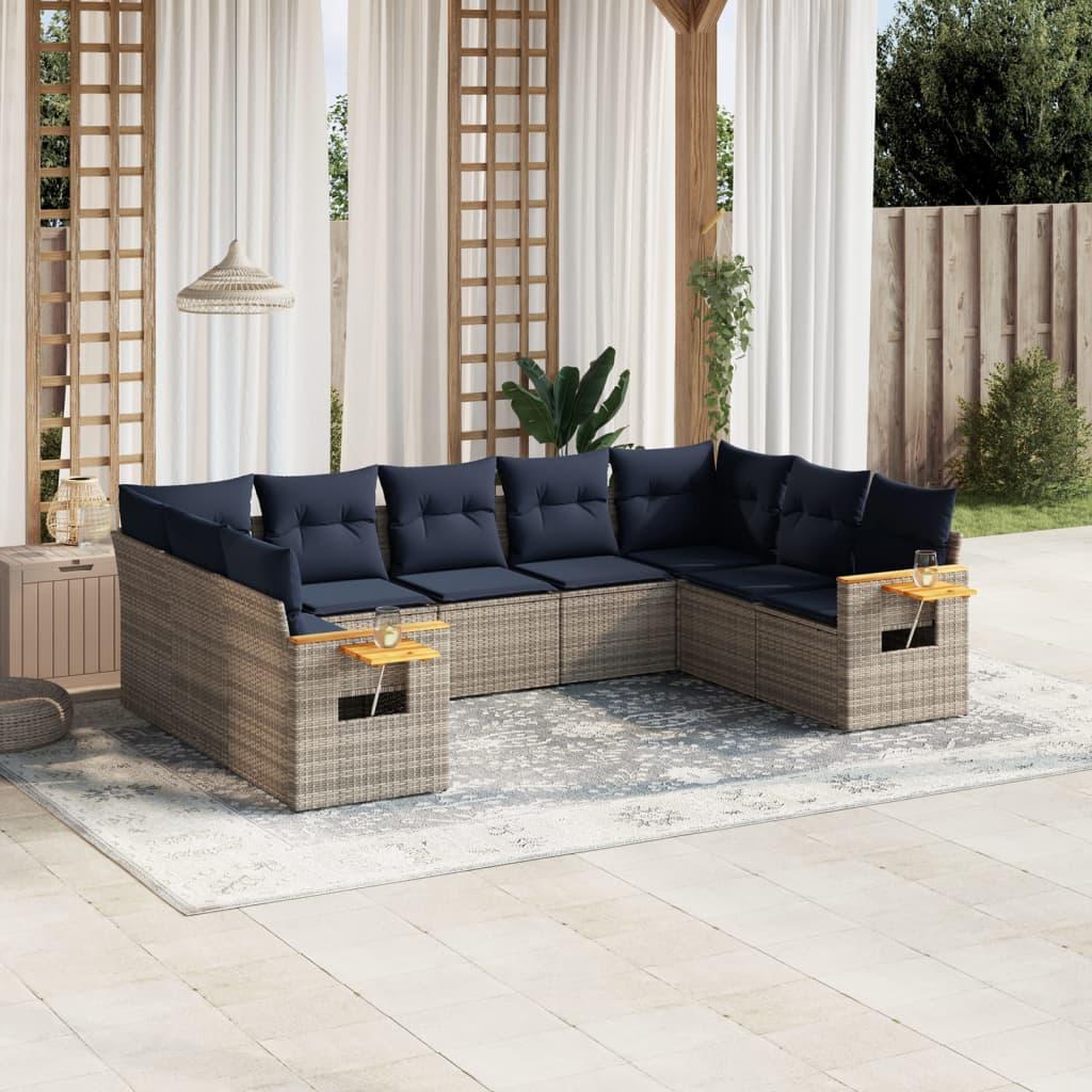 Sofasæt til haven 9 dele med hynder polyrattan grå billede