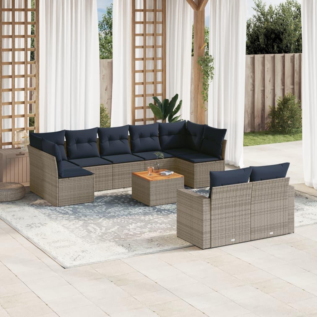 Sofasæt til haven 10 dele med hynder polyrattan grå billede