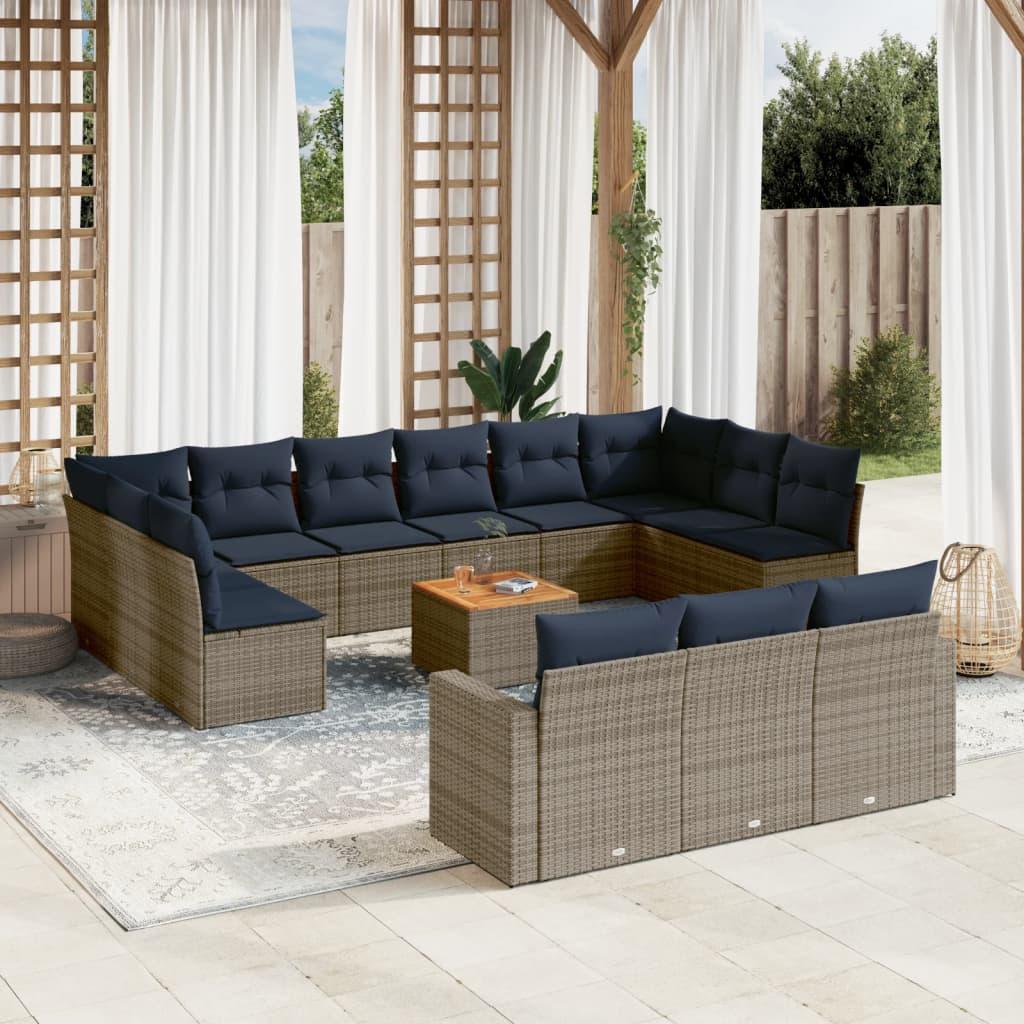 Sofasæt til haven 14 dele med hynder polyrattan grå billede