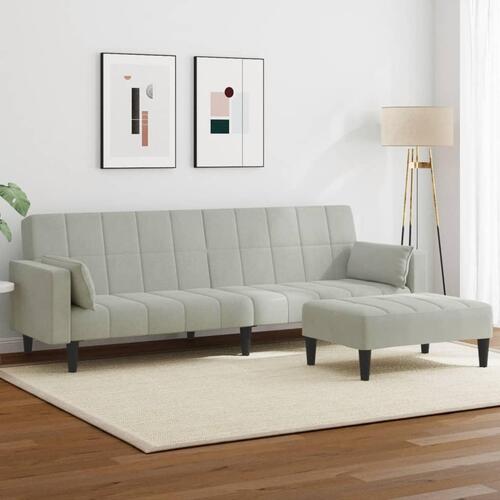 2-personers sovesofa med fodskammel velour lysegrå