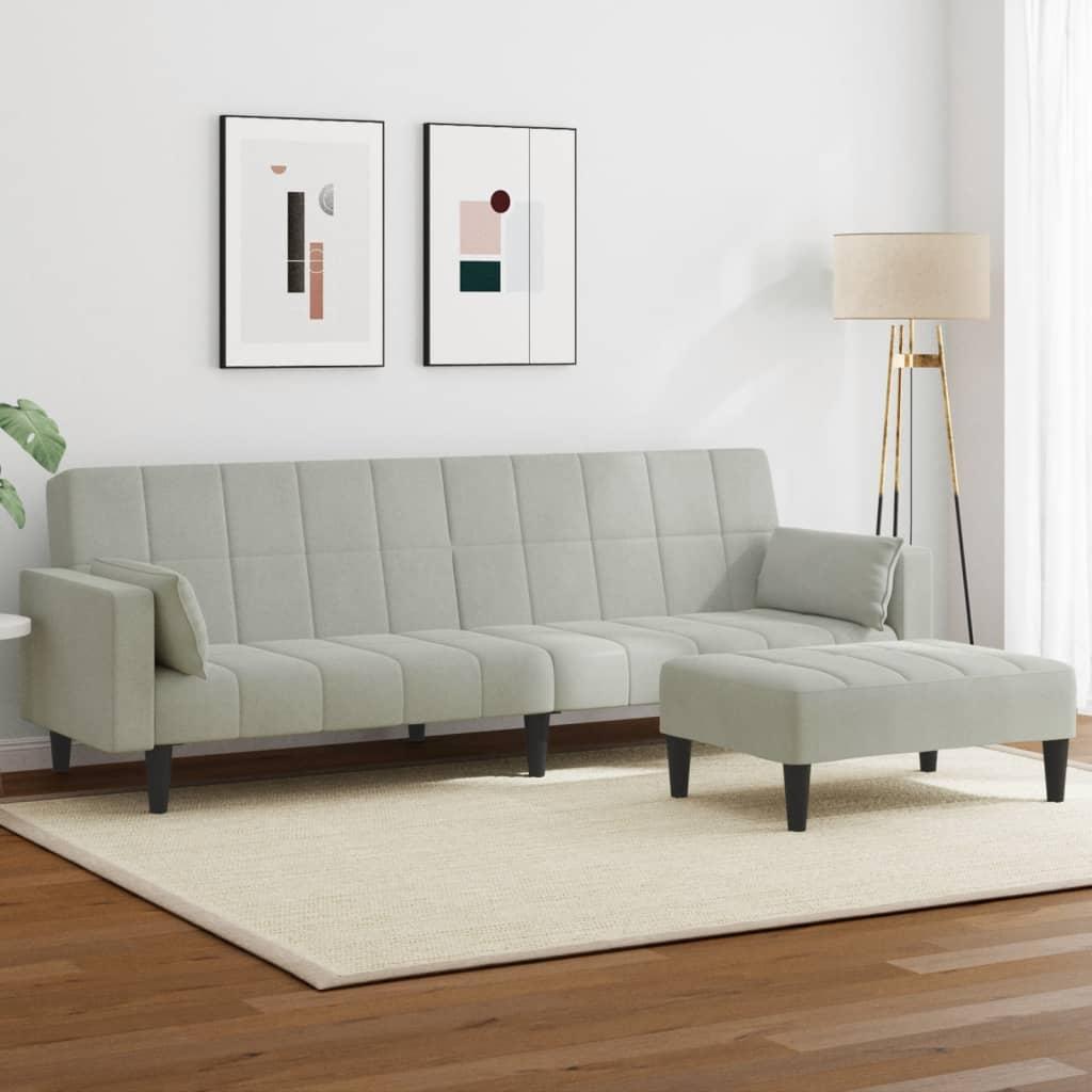 2-personers sovesofa med fodskammel velour lysegrå