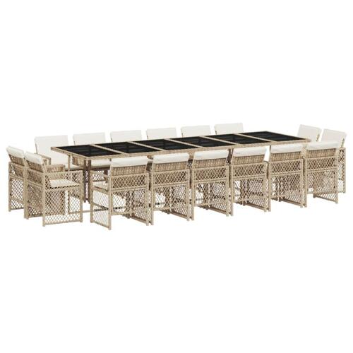 Spisebordssæt til haven 17 dele med hynder polyrattan beige
