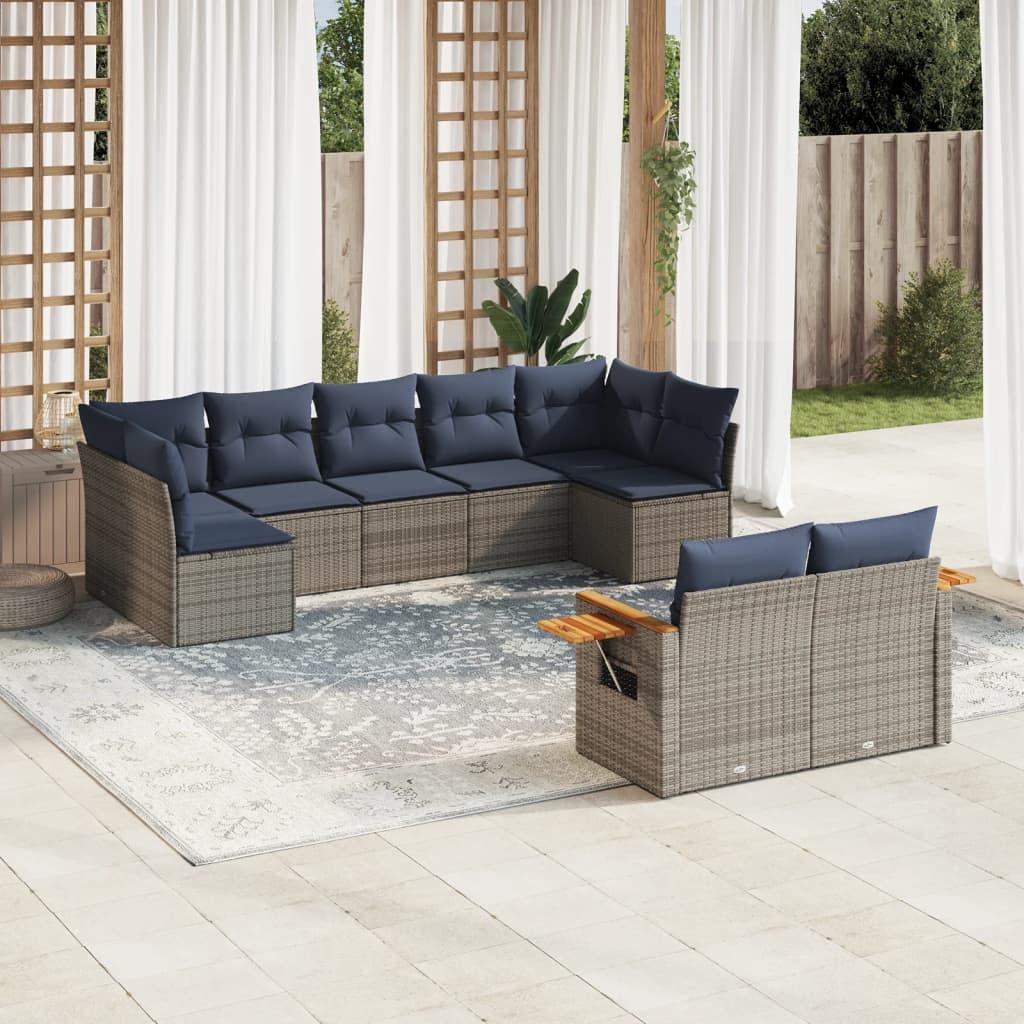 Sofasæt til haven 9 dele med hynder polyrattan grå billede