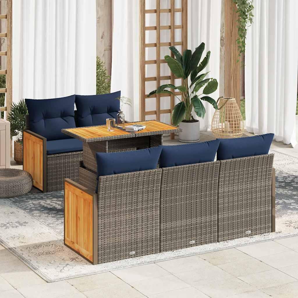 Sofasæt til haven 6 dele med hynder polyrattan akacietræ grå billede