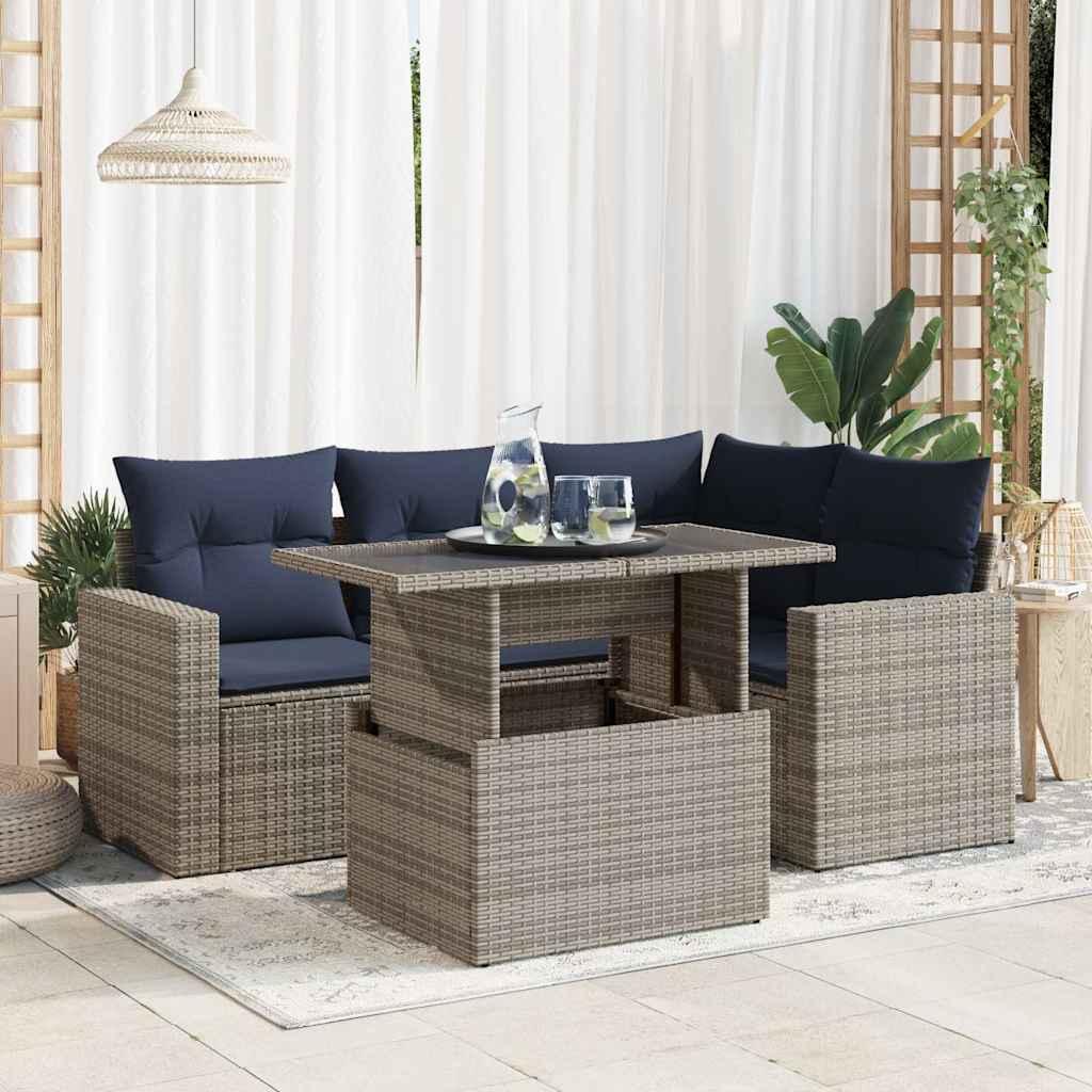 Sofasæt 5 dele med hynder polyrattan akacietræ grå billede