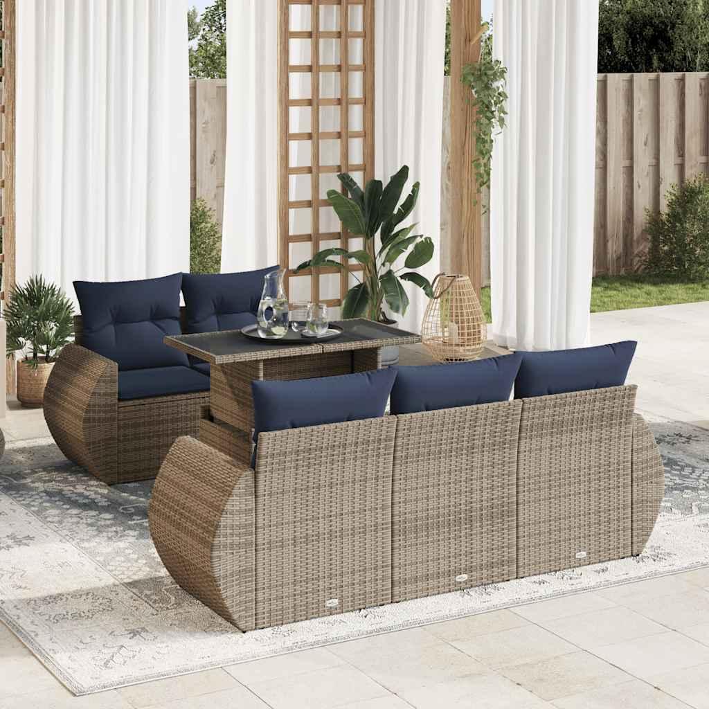 Sofasæt til haven 6 dele med hynder polyrattan akacietræ grå billede