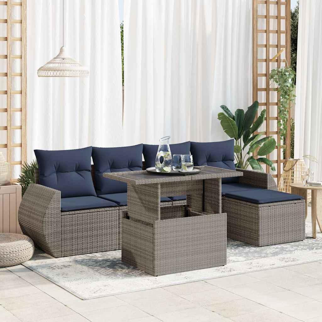 Sofasæt til haven 6 dele med hynder polyrattan akacietræ grå billede