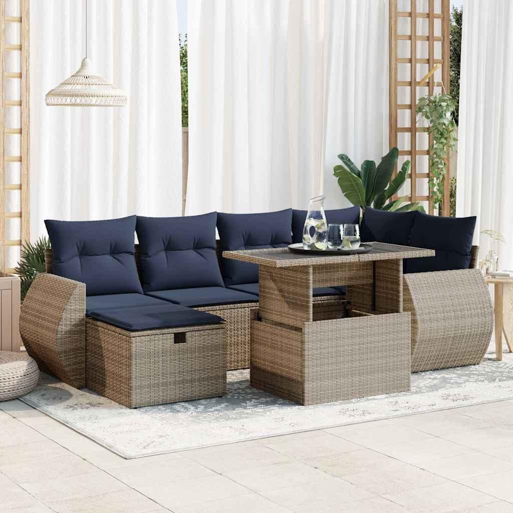Sofasæt til haven 7 dele med hynder polyrattan akacietræ grå billede