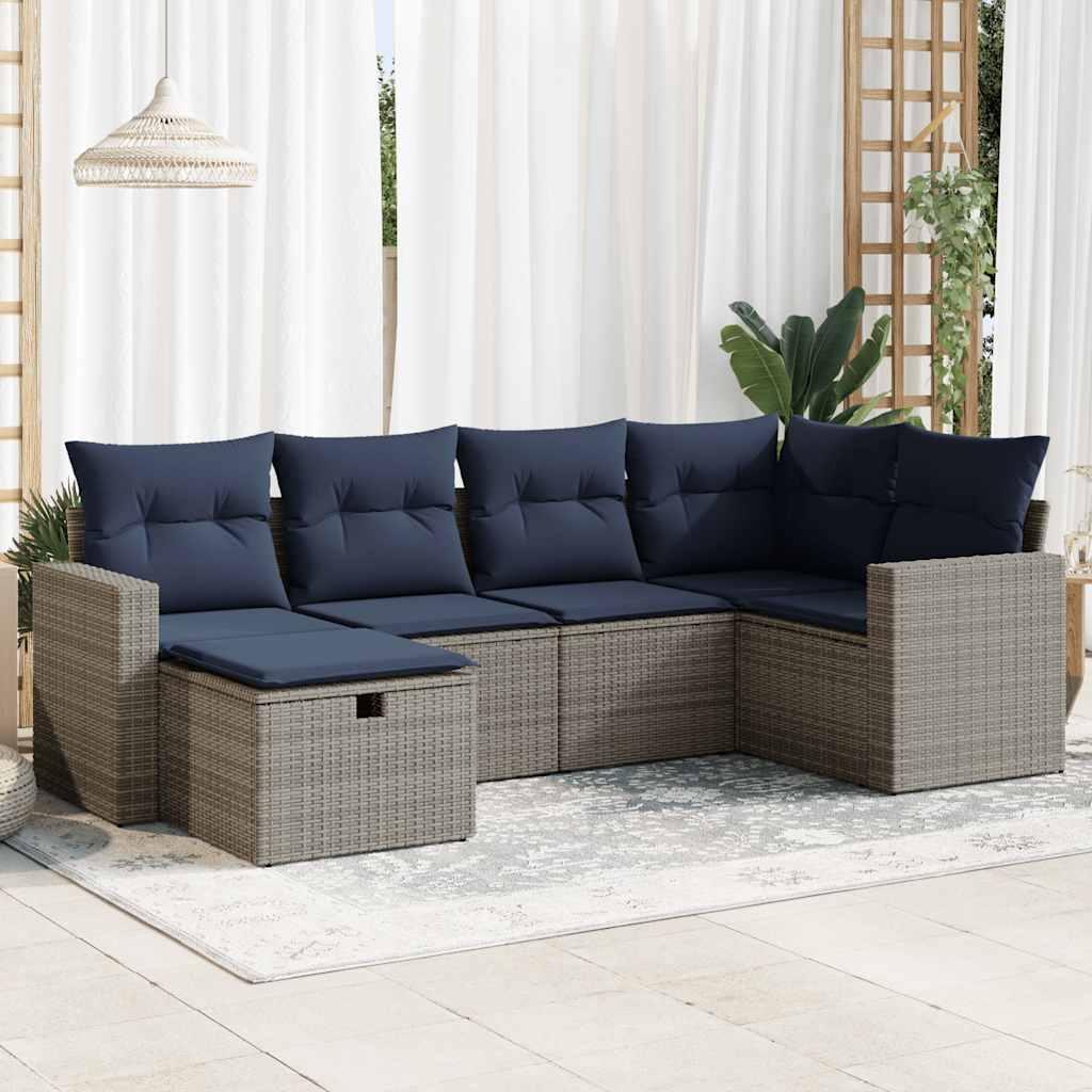 Sofasæt til haven 6 dele med hynder polyrattan grå billede