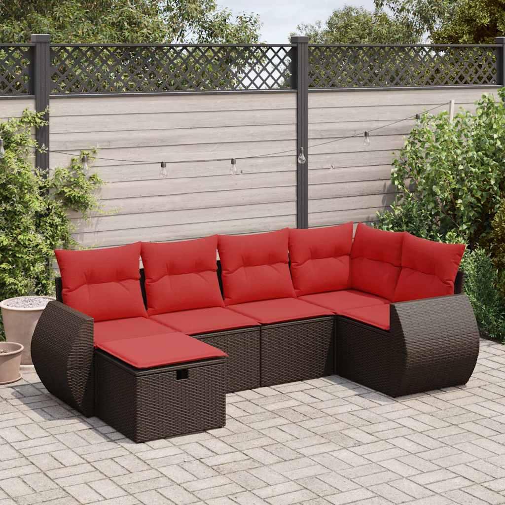 Sofasæt til haven 6 dele med hynder polyrattan brun billede