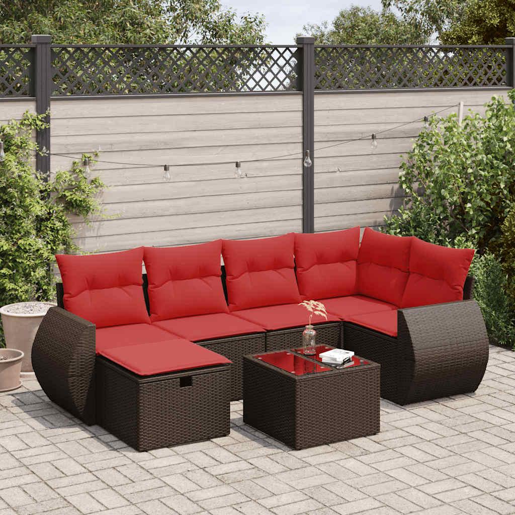Sofasæt til haven 7 dele med hynder polyrattan brun billede
