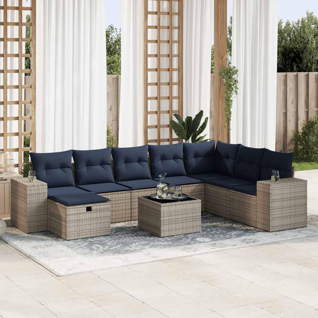 Sofasæt til haven 9 dele med hynder polyrattan grå billede