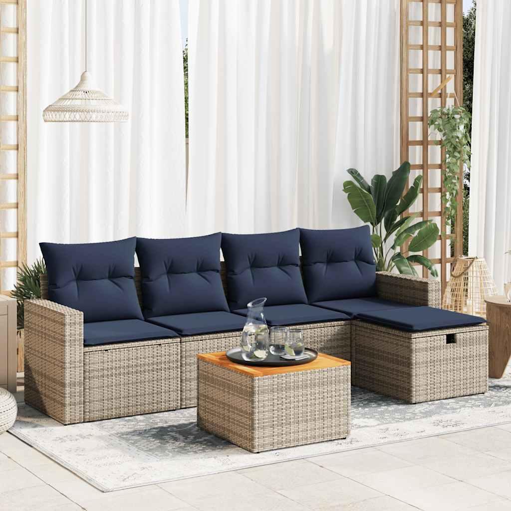 Sofasæt til haven 6 dele med hynder polyrattan grå billede