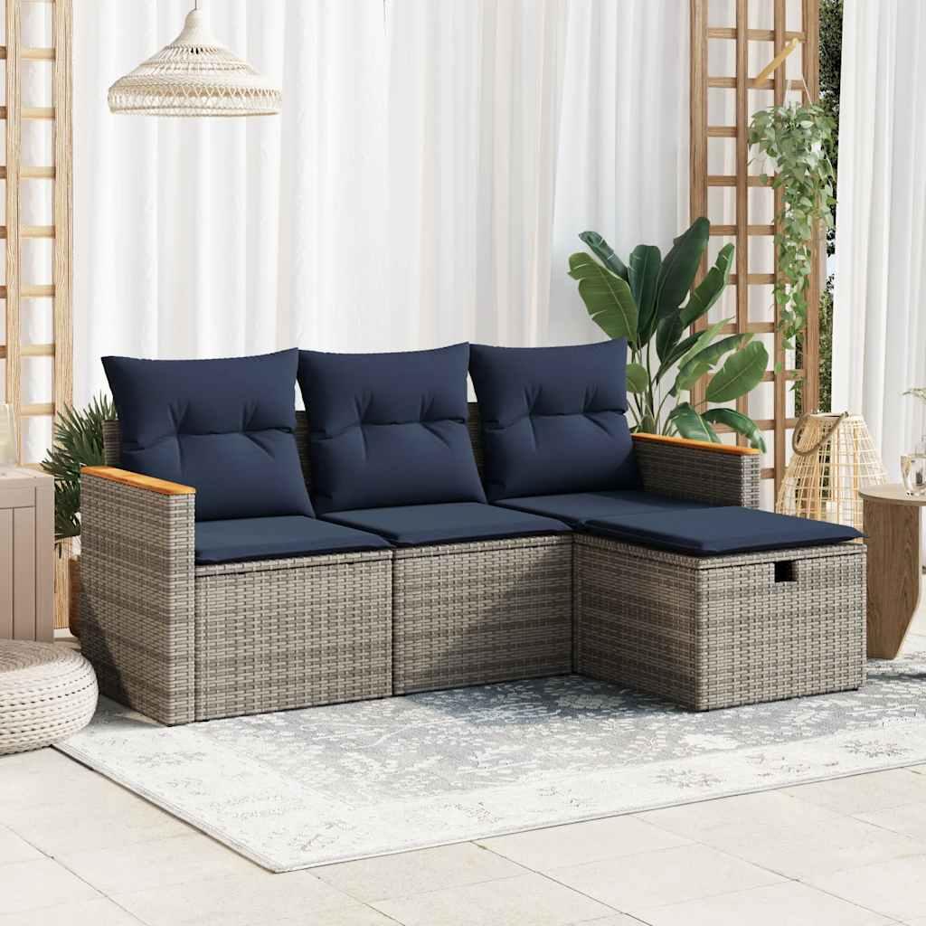 Sofasæt til haven 4 dele med hynder polyrattan grå billede