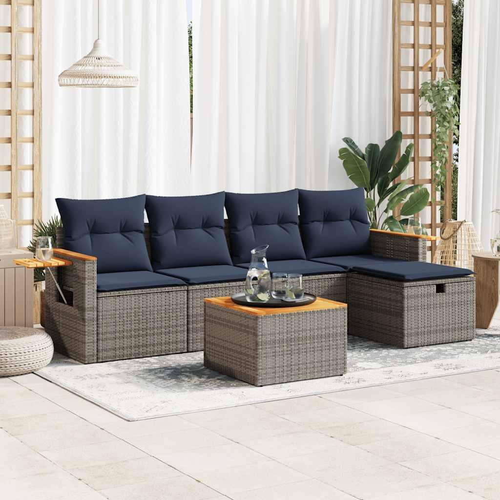 Sofasæt til haven 6 dele med hynder polyrattan grå billede