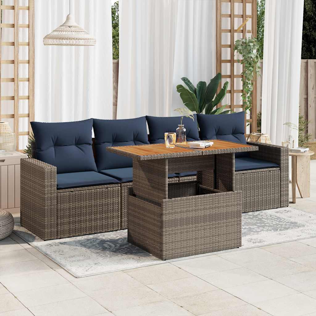 Sofasæt 5 dele med hynder polyrattan grå billede