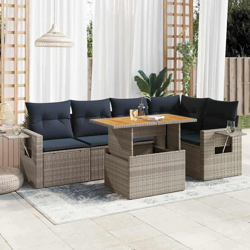 Sofasæt til haven 6 dele med hynder polyrattan grå billede