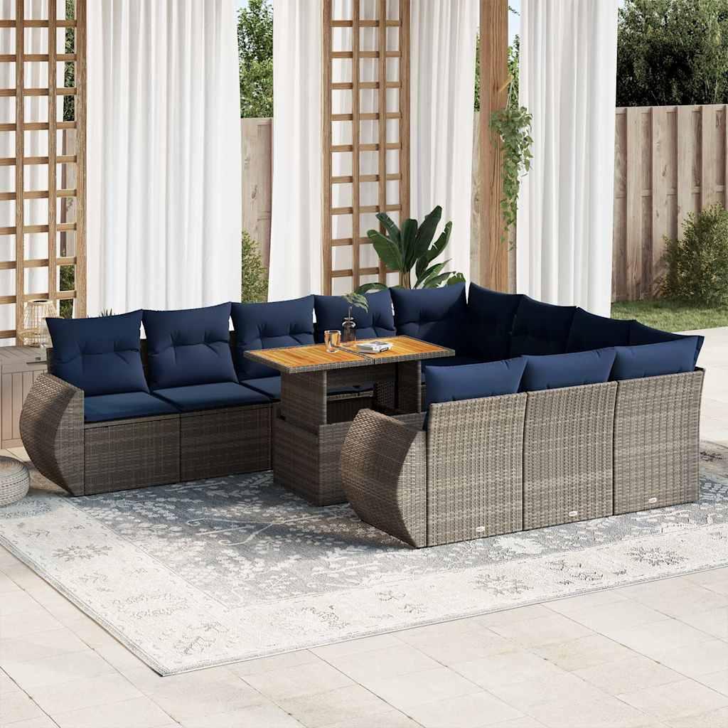 Loungesæt til haven 11 dele med hynder polyrattan grå billede