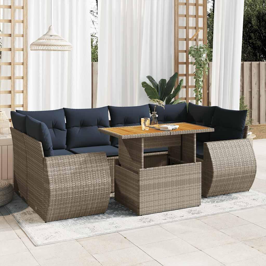 Sofaesæt til haven 7 dele med hynder polyrattan grå billede