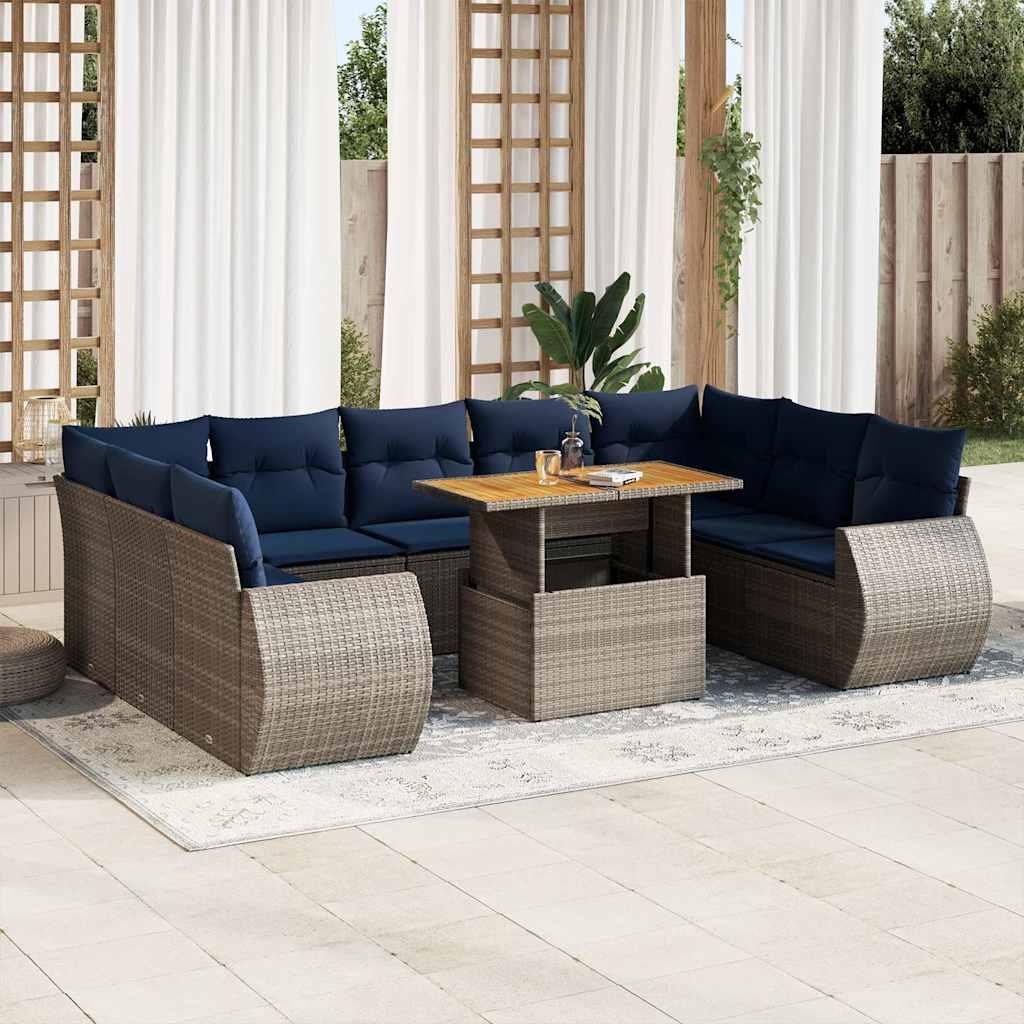 Sofasæt til haven 10 dele med hynder polyrattan grå billede