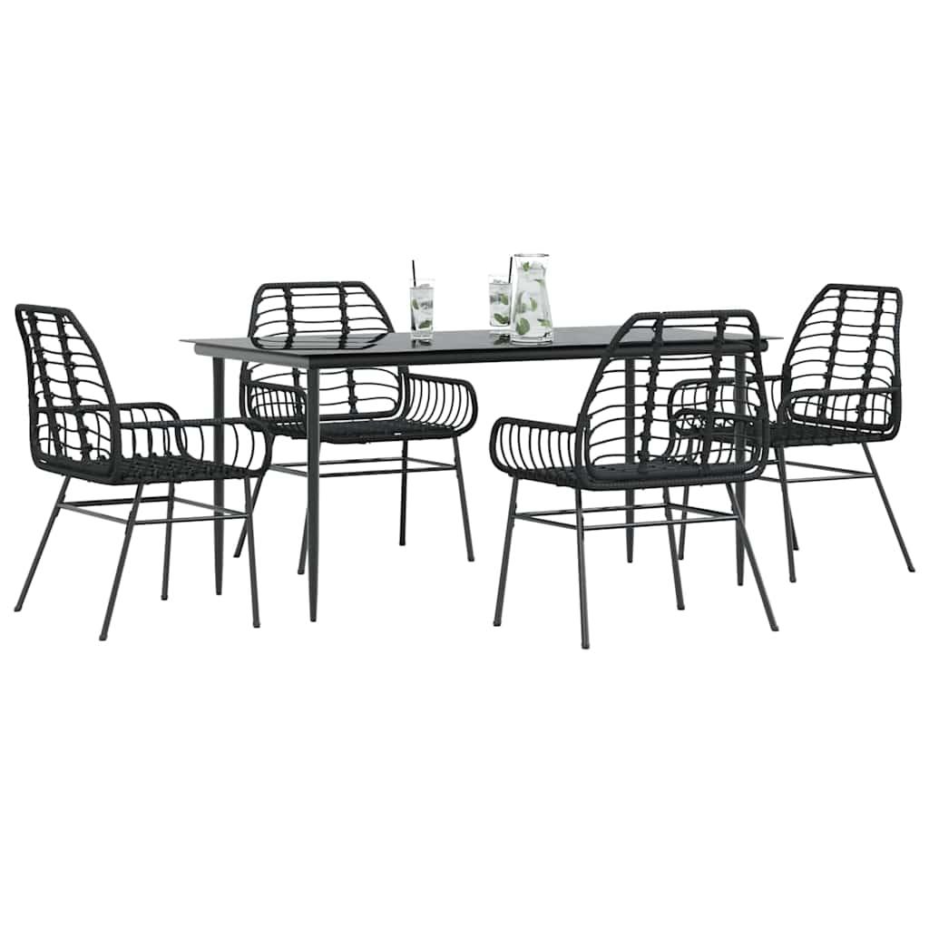 5 Dele Spisebordssæt Til Haven M. Hynder Polyrattan Glas Sort - 4 / Nej / 160 x 80 x 74 cm