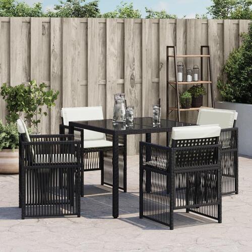 Havestole med hynder 4 stk. polyrattan sort