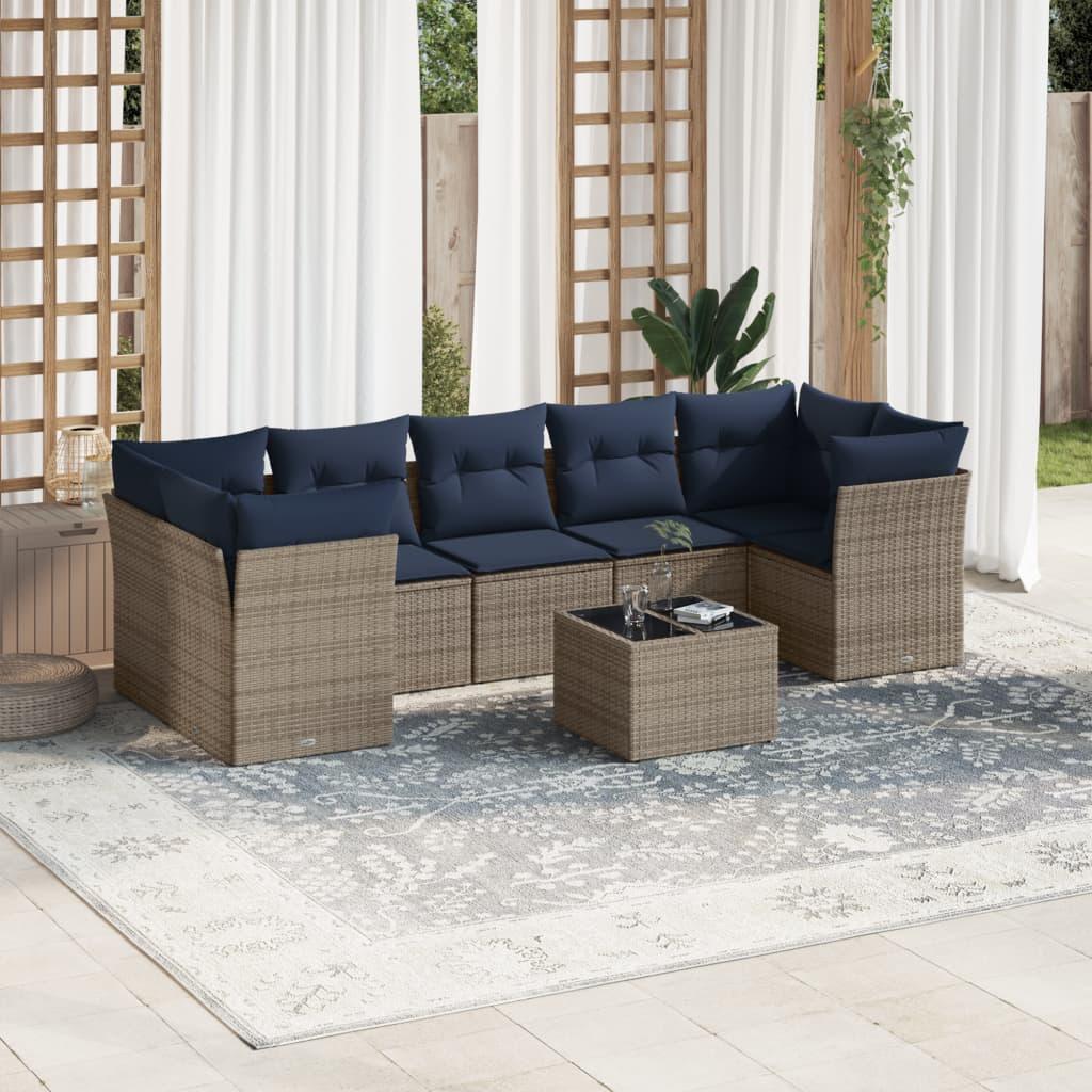 Sofasæt til haven 8 dele med hynder polyrattan grå