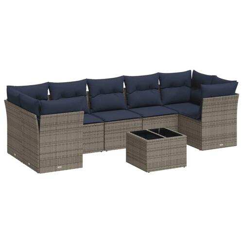 Sofasæt til haven 8 dele med hynder polyrattan grå