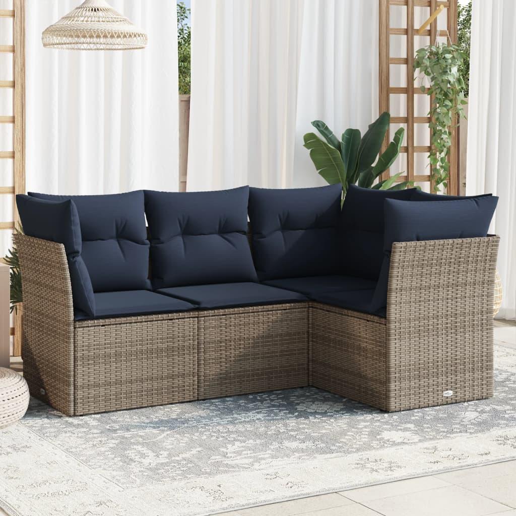 Sofasæt til haven 4 dele med hynder polyrattan grå