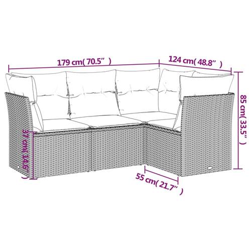 Sofasæt til haven 4 dele med hynder polyrattan grå