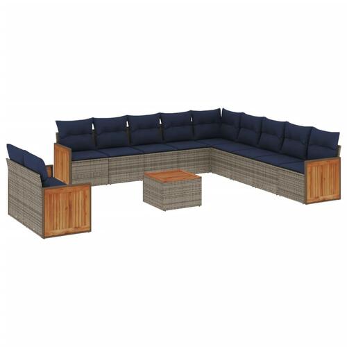 Sofasæt til haven 12 dele med hynder polyrattan grå