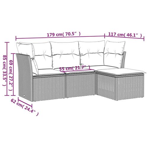 Sofasæt til haven 4 dele med hynder polyrattan grå